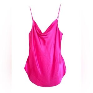 Cinq à Sept Hot Neon Pink 100% Silk Marta Draped Cowl Neck Camisole Top XS